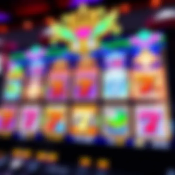 Colorful online pokies game screen displaying various symbols and winning lines