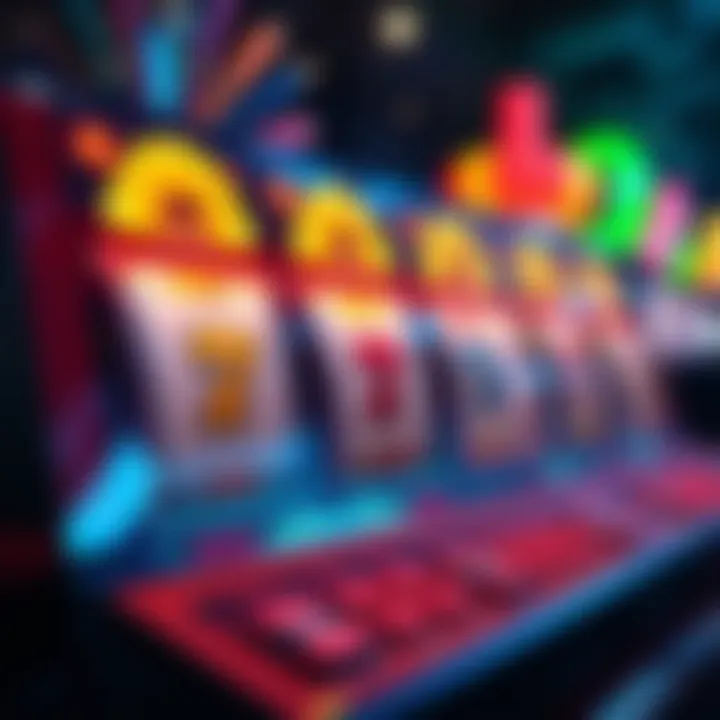 Colorful online pokies interface with various symbols and spinning reels