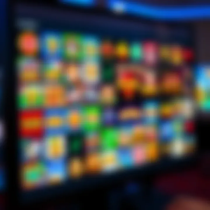 Colorful collection of online casino game icons displayed on a digital screen