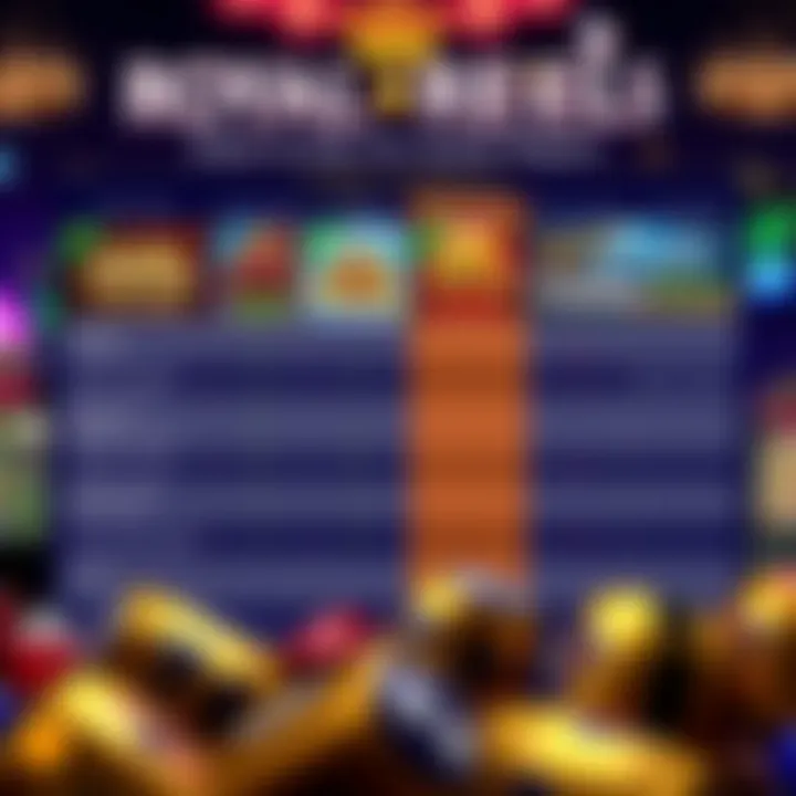 Comparison chart of Royal Reels and sister sites showcasing game variety and user benefits