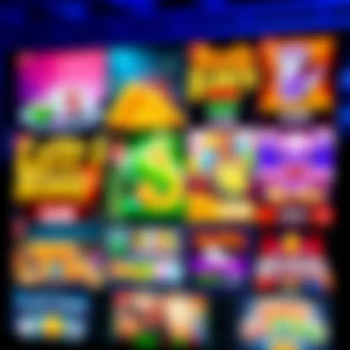 Colorful online casino interface showing a variety of slot games with vibrant graphics