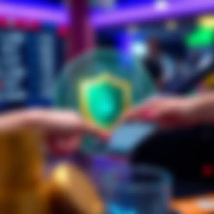 Secure online casino transaction with digital wallet and shield icon