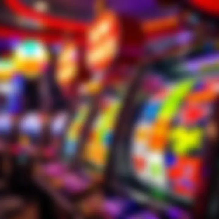 Colorful pokies machine with spinning reels showing various symbols