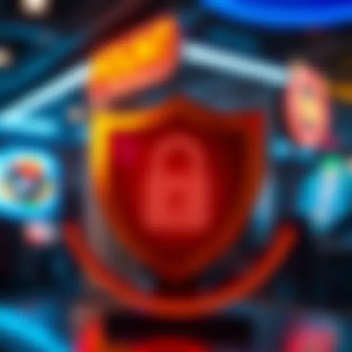 Illustration showing secure online gaming with shield and padlock symbols