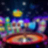 Colorful slot machines and roulette wheel representing diverse casino games at Jackpot Jill Casino