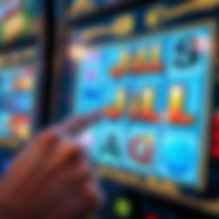 Close-up of a player’s hand pressing the spin button on a digital slot interface highlighting Jackpot Jill game features
