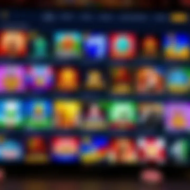 Interface of an online casino platform displaying various game categories and featured titles