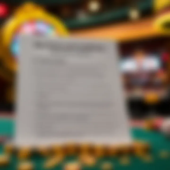 Graphic showing a checklist of important terms and conditions for online casino bonuses