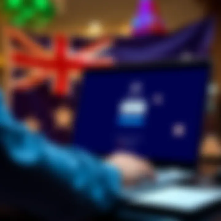 User accessing Jackpot Jill Casino login page on a laptop with Australian flag in the background