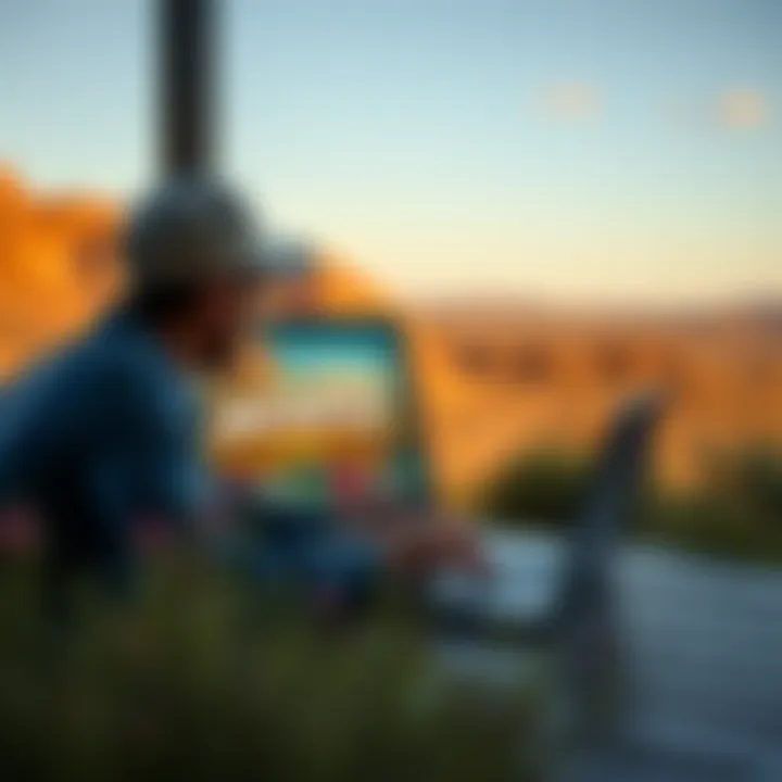 User accessing Jackpot Jill platform on a laptop with Australian landscape in the background