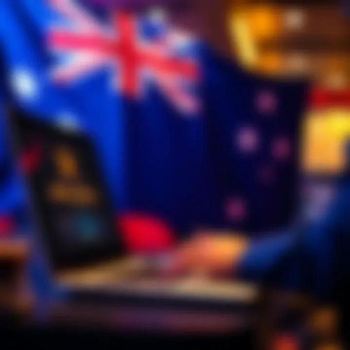 User accessing Royal Reels 2 gaming platform on a laptop with Australian flag in the background