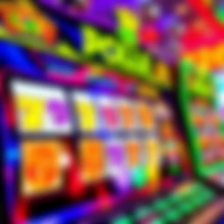 Colorful online slot machine featuring reels with vibrant symbols and flashy lights