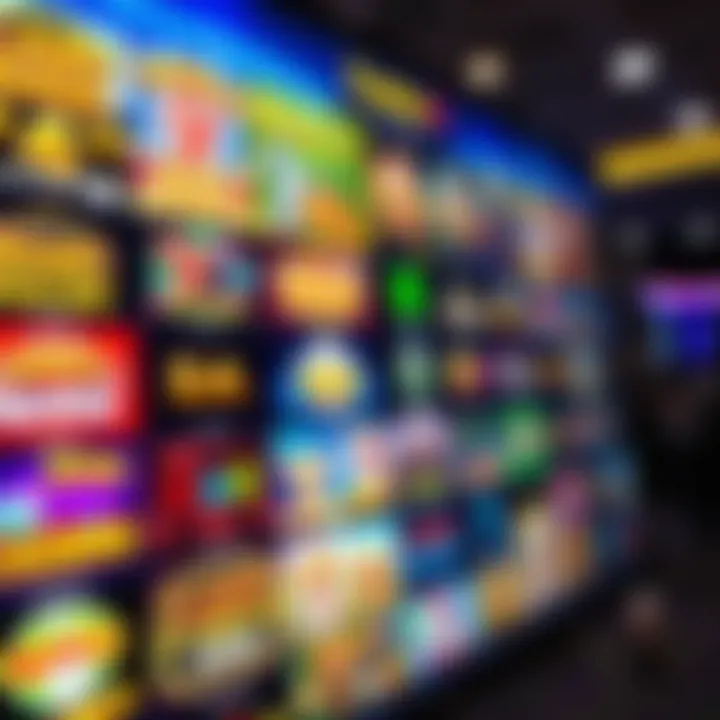 Variety of Games Available at PlayAmo Online Casino Colorful array of online casino games displayed on a digital screen