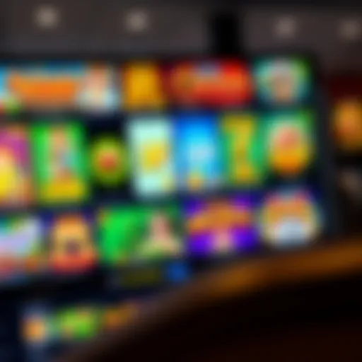 Diverse Game Selection at RocketPlay Casino Colorful online casino game icons displayed on a digital screen showcasing a variety of slot and table games