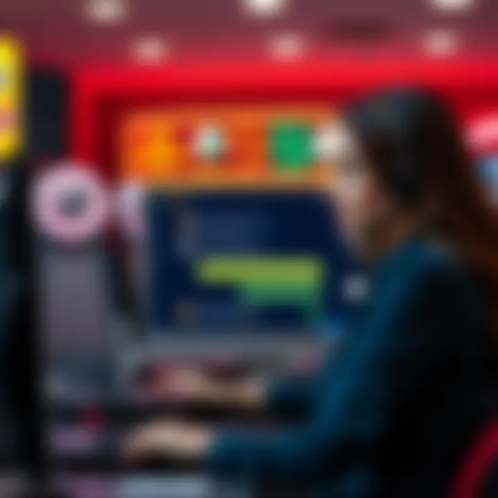 Graphic depicting customer support chat interface with casino branding