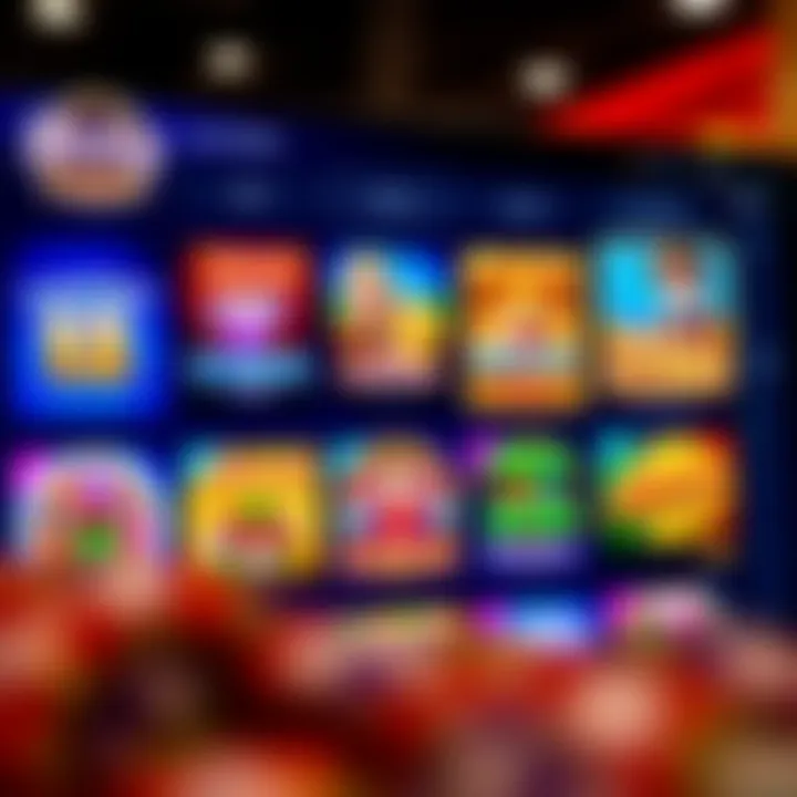 Colorful casino game selection screen showcasing various slot and table games