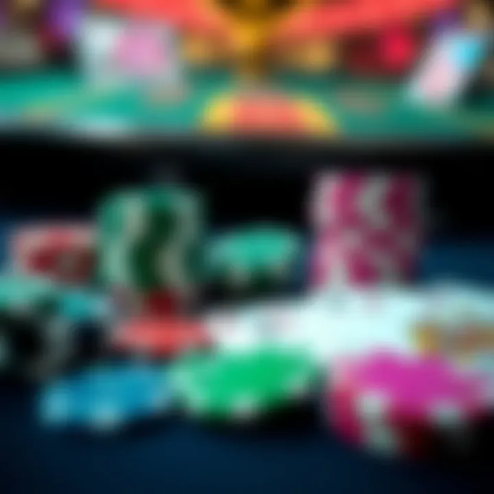 Colorful casino chips and playing cards illustrating no deposit bonus at Ricky Casino