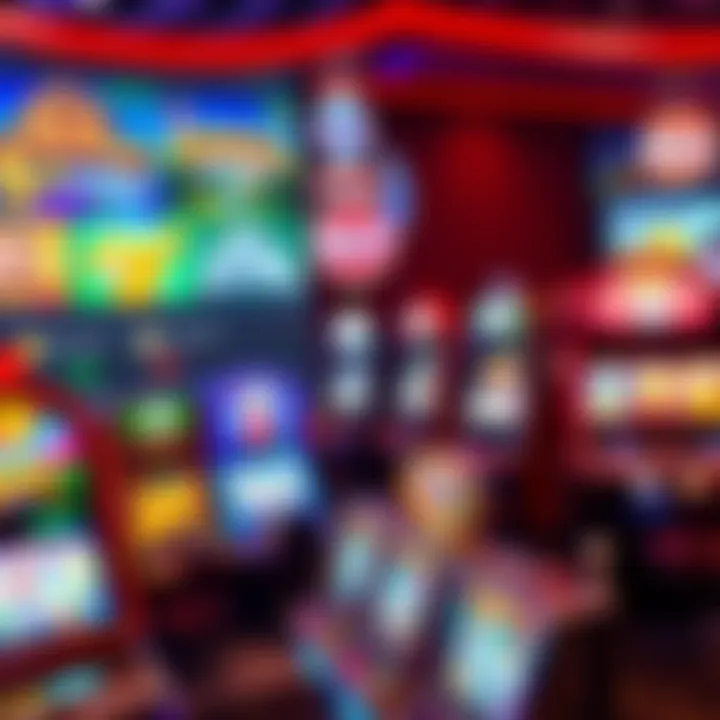 Colorful online casino interface featuring a variety of slot machines and table games