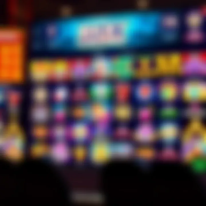 Colorful casino game screen displaying various slot games and vibrant graphics