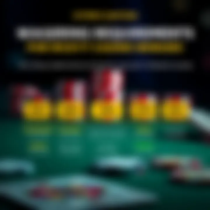 Diagram showing wagering requirements with stacked chips and percentage symbols highlighting bonus conditions