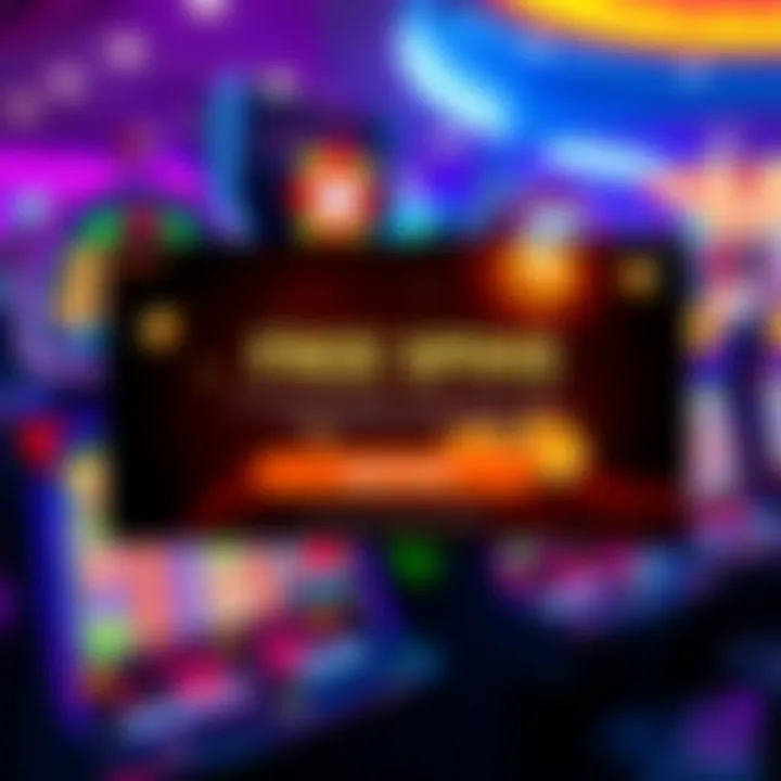 Rocket Casino interface displaying free spins bonus offer with colorful slot machines and vibrant background