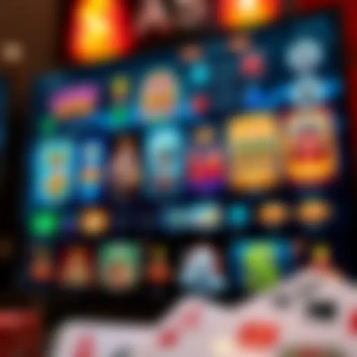 Variety of casino game icons including pokies and card games on digital screen