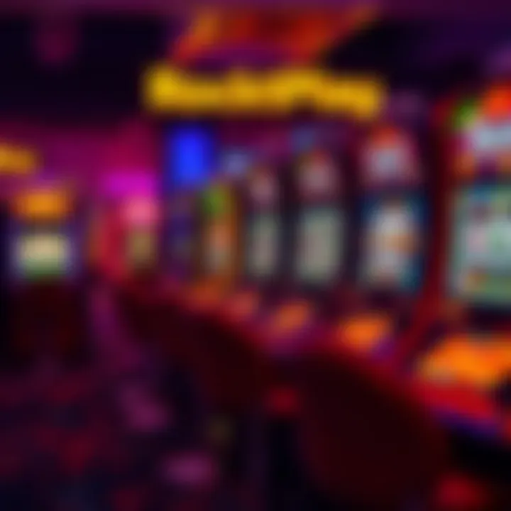 Vibrant Slot Machines at RocketPlay Casino Colorful casino slot machines with vibrant lights and various game icons