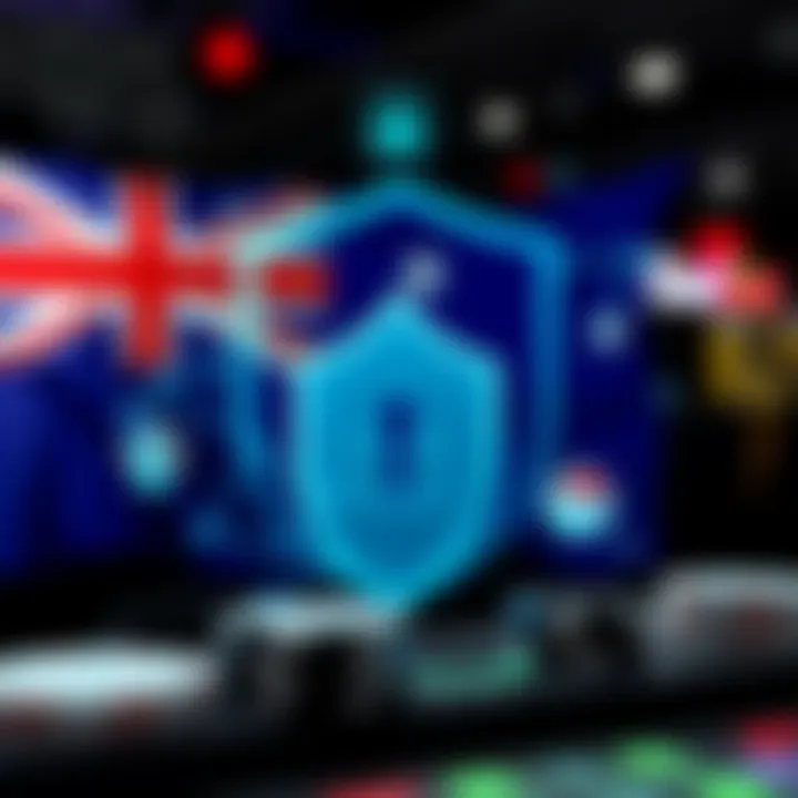 Graphic showing Australian flag combined with secure gaming elements and digital safety icons