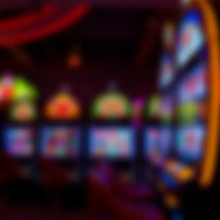 Slot machine reels displaying various jackpot symbols in a casino setting