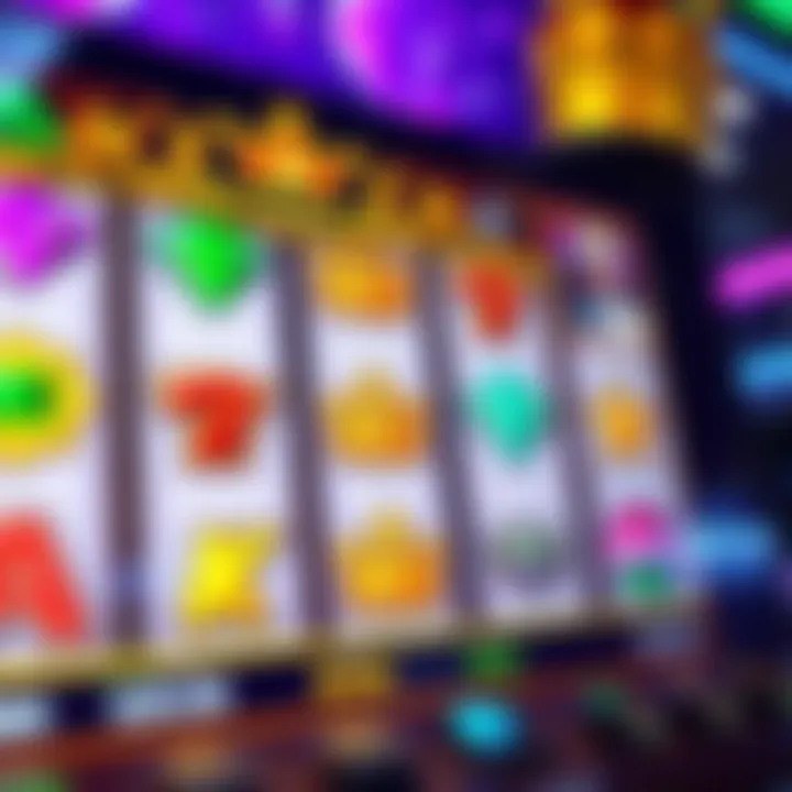 Colorful online slot game reels featuring symbols like gems and crowns on a digital casino interface