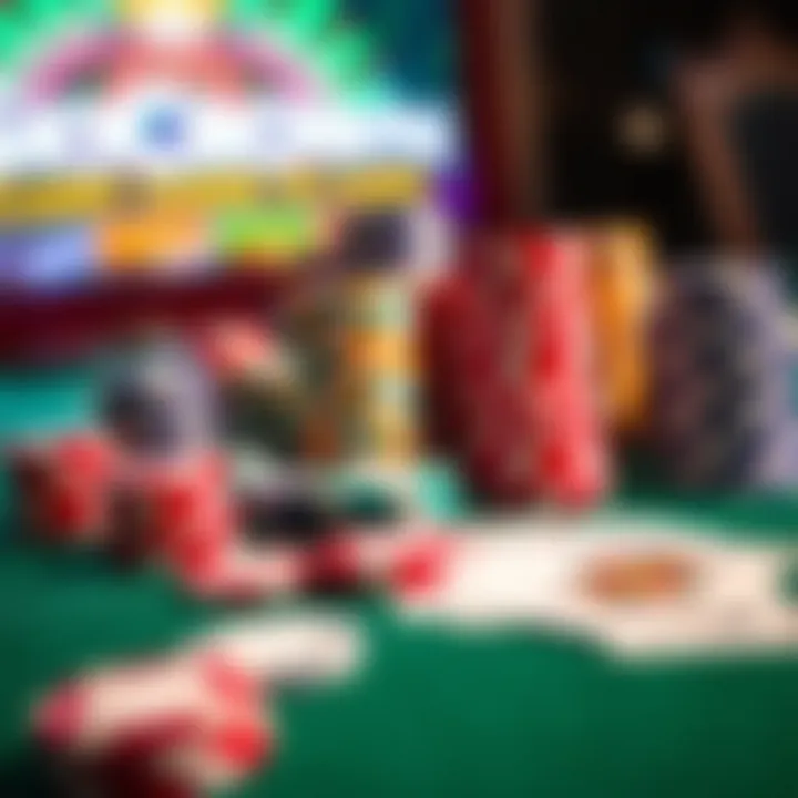 Colorful casino chips and poker cards on a green felt table representing diverse gaming options at SkyCrown Casino