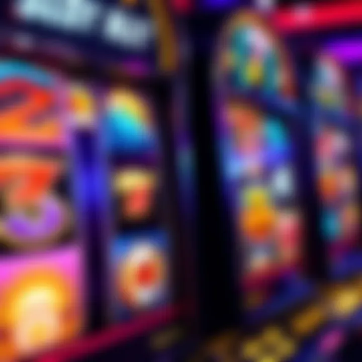 Colorful slot machine reels showing various themed symbols in a casino game interface