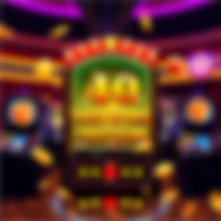 Illustration of a glowing casino slot machine with sparkling free spins icons around it