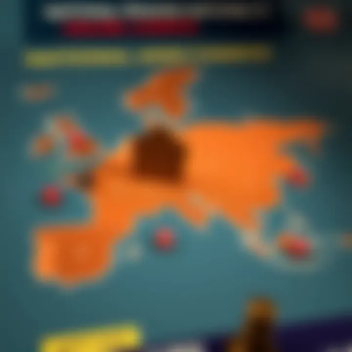 Digital map highlighting different countries with online casino symbols indicating local licensing jurisdictions
