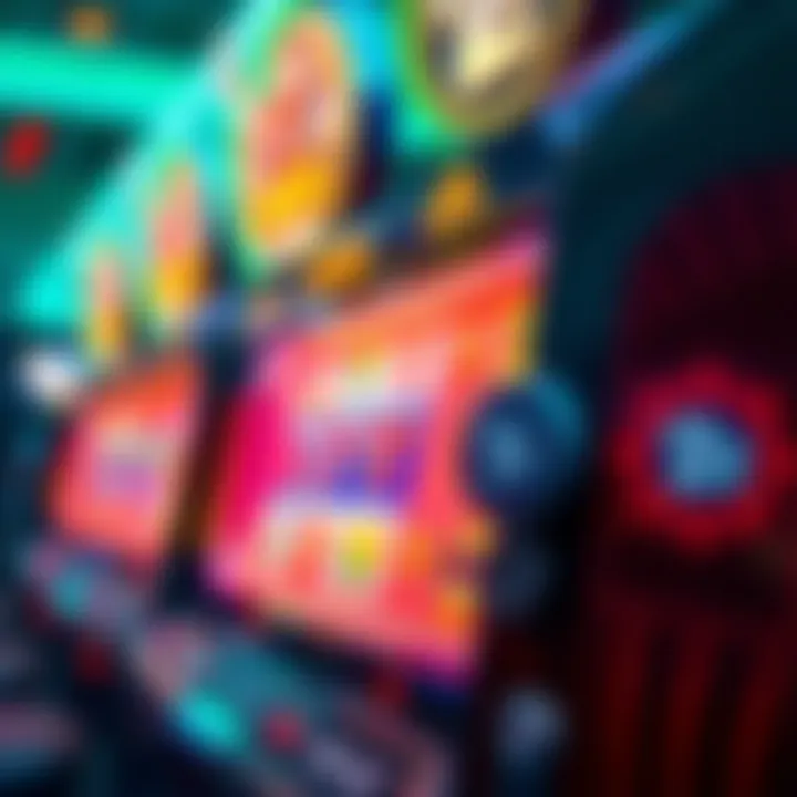Casino slot machine with vibrant symbols and flashing lights