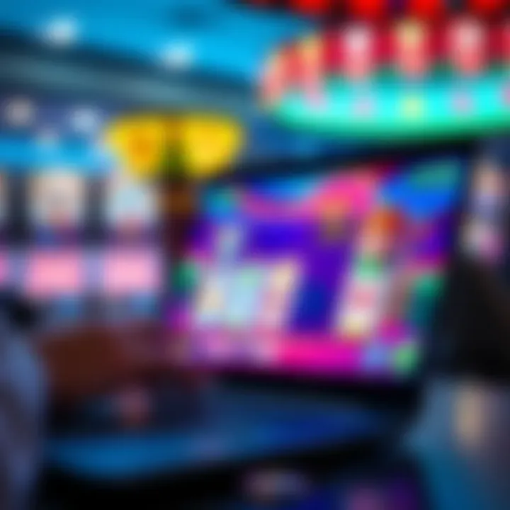 Online pokies game interface displayed on a laptop with vibrant graphics