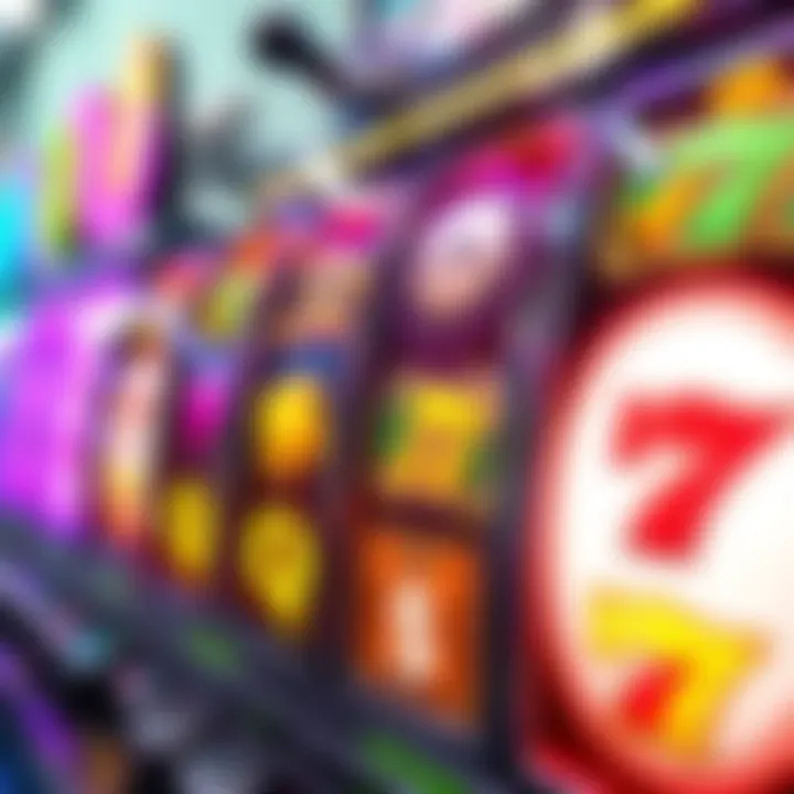 Colorful slot machine reels showing various themed symbols and icons