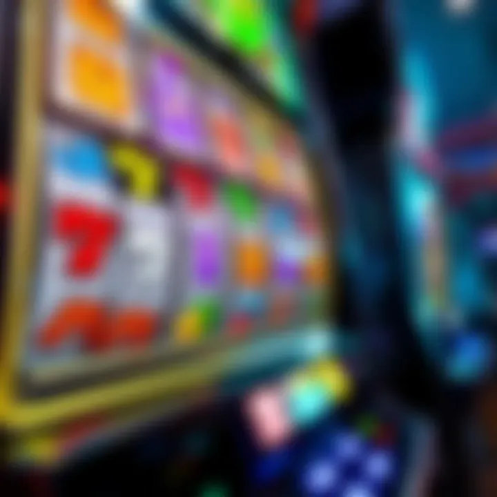Digital Slot Machine Reels in Motion Colorful digital slot machine interface with reels spinning and various symbols