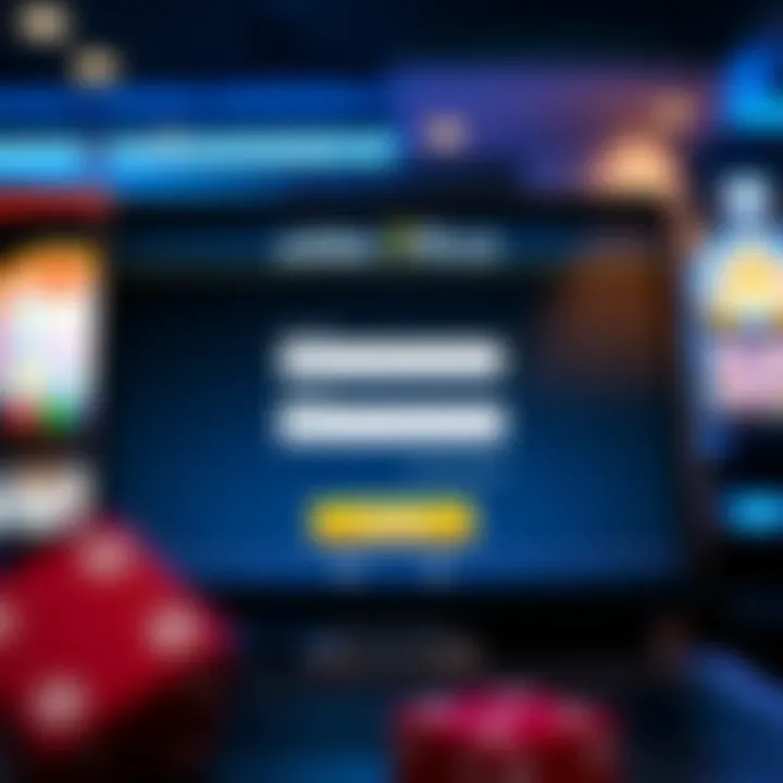 User interface displaying login screen for an online pokies platform with input fields and login button