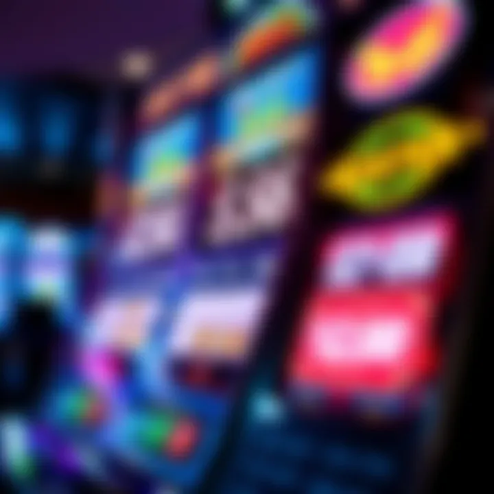 Illustration of a slot machine screen displaying payout percentages and statistics