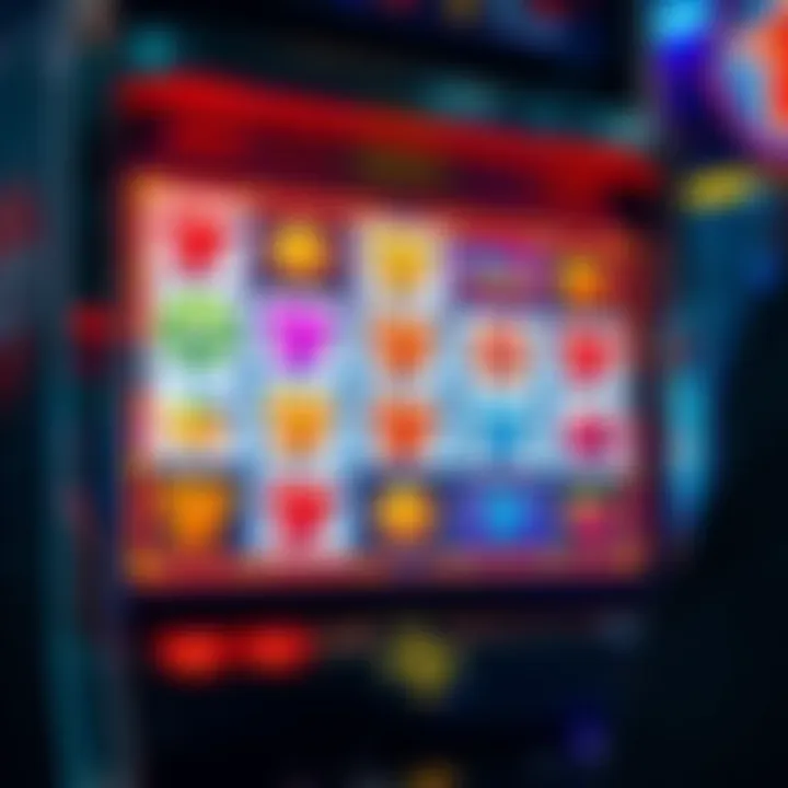 Colorful poker machine screen showing various classic slot symbols in a winning combination