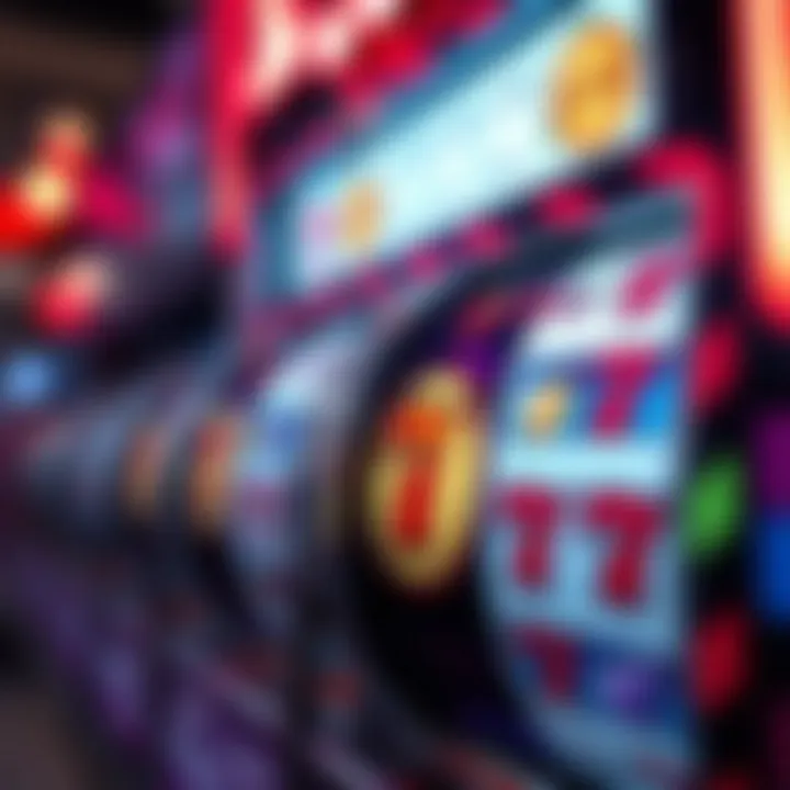 Close-up of spinning reels showcasing retro symbols like fruits and lucky sevens