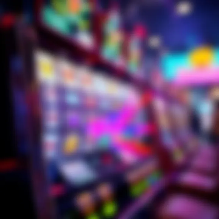 Close-up of a modern electronic slot machine showing spinning reels and vibrant symbols