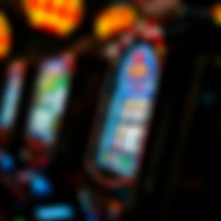 Close-up view of a traditional gaming machine with illuminated reels and symbols