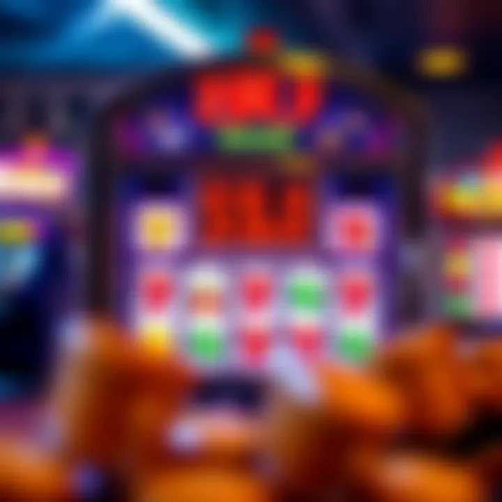 Vintage-themed slot machine interface with neon colors and classic icons