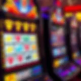 Graphic showing a digital slot machine interface with bright symbols and a jackpot display