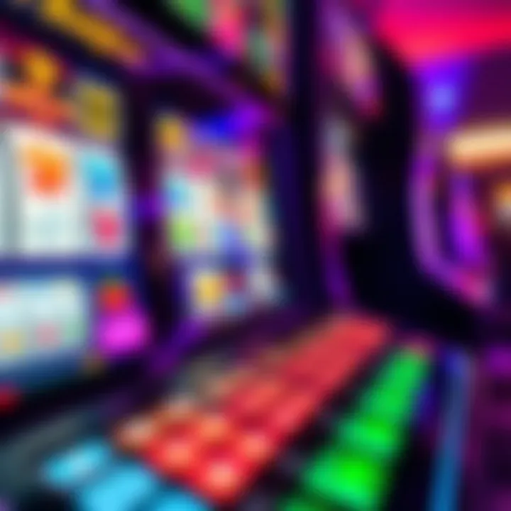 Close-up view of a colorful electronic pokies machine interface with illuminated buttons and reels